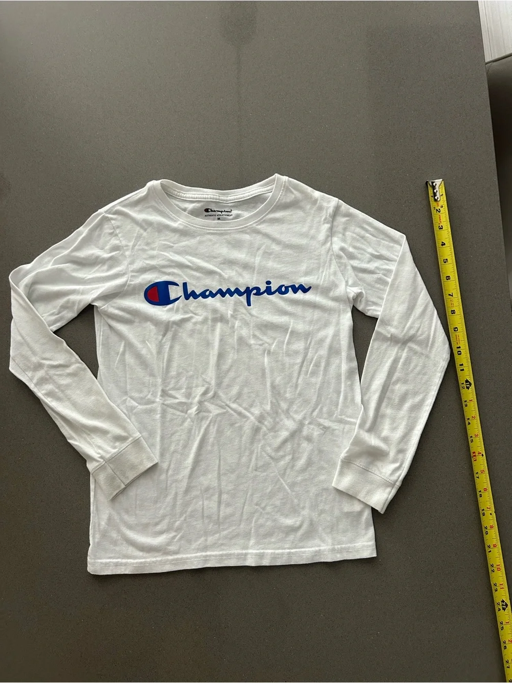Champion Kids' Long Sleeve White Logo Tee Size M..